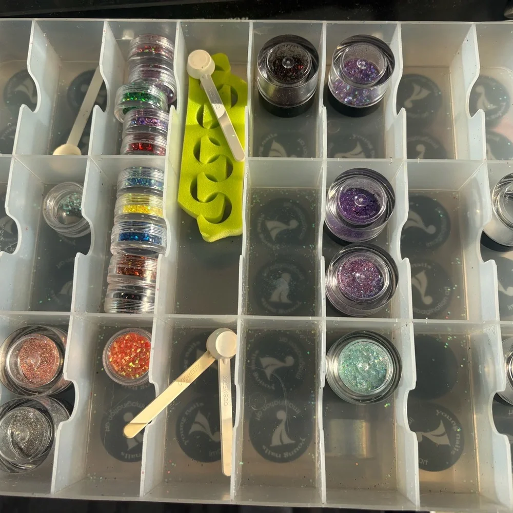 Clear Plastic Storage Organizer with Glitter Containers